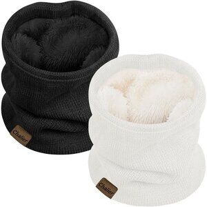 Women's (black+ White)Scarf Winter Double-Layer Neck Warmer Knit Fleece 2Pack